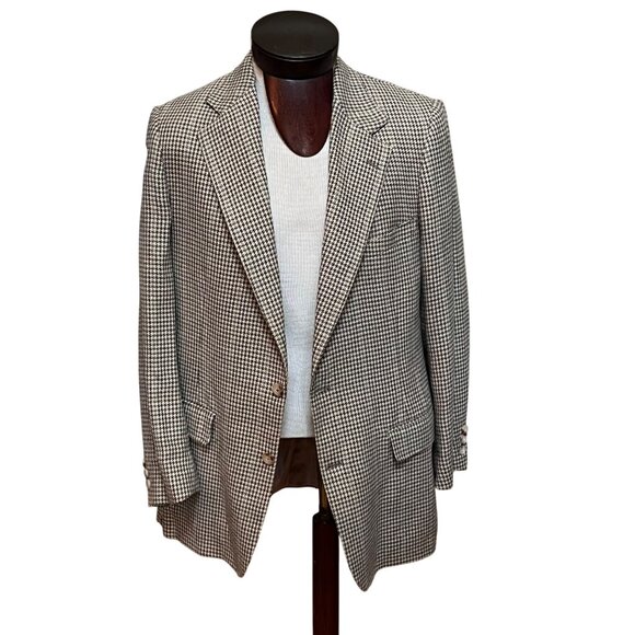 Brooks Brothers Wool Houndstooth Jacket Sports‎ Coat Blazer 41R Brown / Beige - Picture 1 of 10